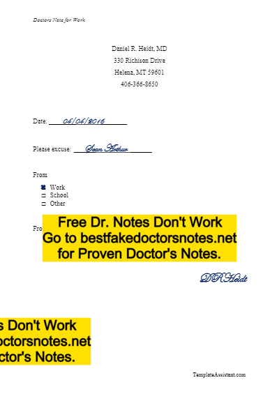 Doctors note to stay home - fake notes